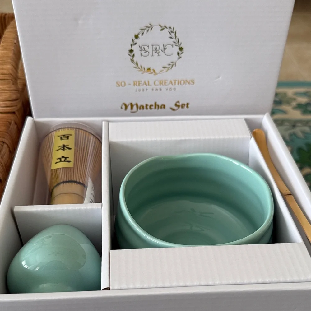 NWT, So-Real Creations Matcha Set - Mint Green Ceramic Bowl & Tools